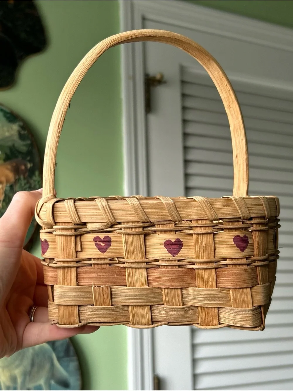 Vintage Handmade Heart Shaped Basked with Handle